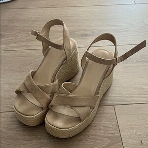 Elegant Tan Espadrille Wedge Dress Sandals